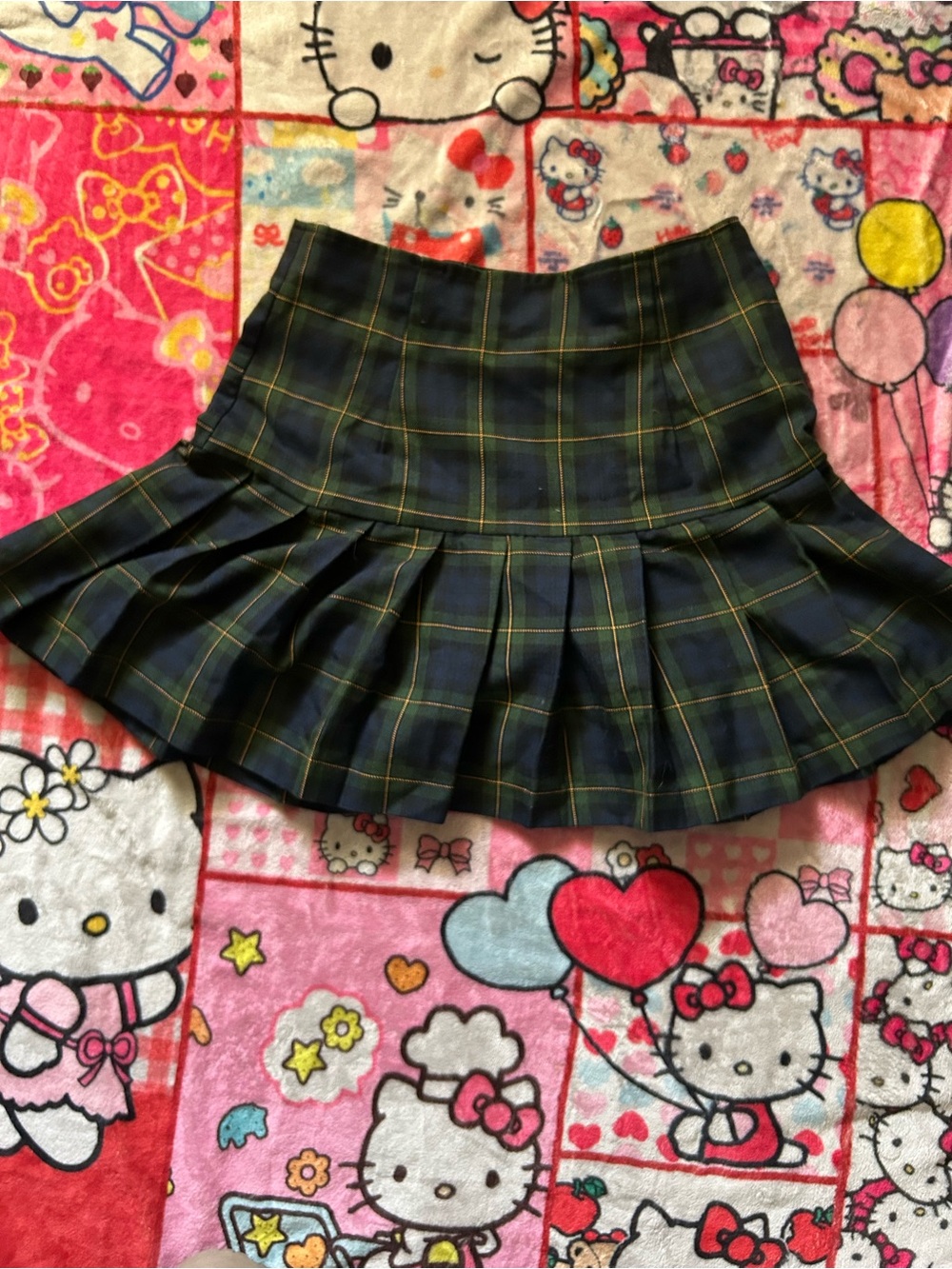 Dark Green Tartan Pleated Mini Skirt